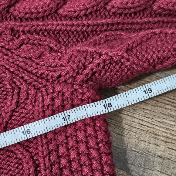 TALBOTS Sweater PS Cable Knit Cotton Wool Blend Long Sleeve Pullover Maroon - Picture 7 of 8
